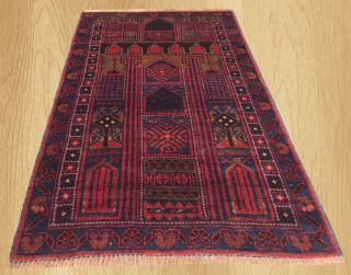 Hand Knotted Vintage Afghan Sheldon Balouch Prayer Wool Area Rug 4 X 3 Ft (1882)