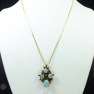 Small Antique Czech Filigree Pendant Faux Turquoise Stones Star Set & Chain 2