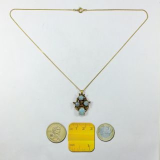 Small Antique Czech Filigree Pendant Faux Turquoise Stones Star Set & Chain 4