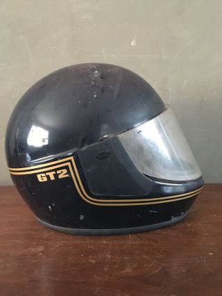 Vintage 1980’s Bell G2 Motorcycle Helmet & Visor Black Gold Trim 7 3/8