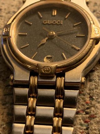 Authentic Vintage Gucci 9000l Stainless Steel & Gold Tone Quartz Ladies Watch
