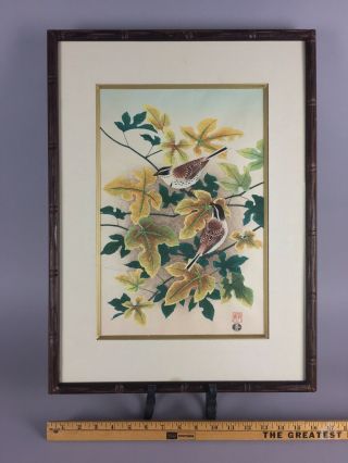 Japanese Woodblock Print,  Vintage UKIYO - E Sparrow Birds Leaf Tree Uchida Atelier 2