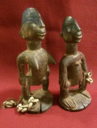 Yoruba Ibeji Twins Nigeria Statue Figures With Beads African Art