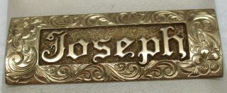 Antique 10k Gold - Filled Art Deco Chunky " Joseph " Flower Name Plate For Pin