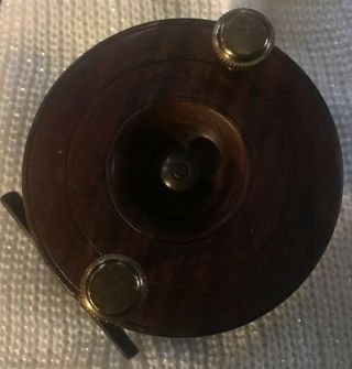 Vtg Victorian Wood & Brass Large Fly Fishing Reel Made In England