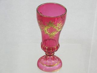 Gorgeous Antique Cranberry Glass Goblet Cup European Magnificent Gold Decoration
