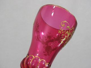 GORGEOUS ANTIQUE CRANBERRY GLASS GOBLET CUP EUROPEAN MAGNIFICENT GOLD DECORATION 2