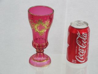 GORGEOUS ANTIQUE CRANBERRY GLASS GOBLET CUP EUROPEAN MAGNIFICENT GOLD DECORATION 3