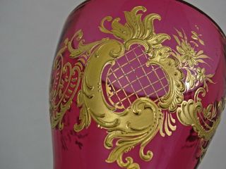 GORGEOUS ANTIQUE CRANBERRY GLASS GOBLET CUP EUROPEAN MAGNIFICENT GOLD DECORATION 4