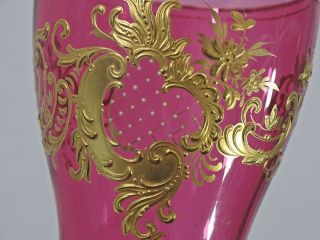 GORGEOUS ANTIQUE CRANBERRY GLASS GOBLET CUP EUROPEAN MAGNIFICENT GOLD DECORATION 5