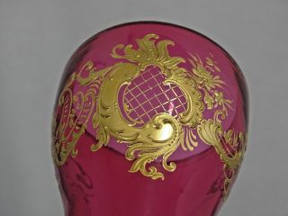 GORGEOUS ANTIQUE CRANBERRY GLASS GOBLET CUP EUROPEAN MAGNIFICENT GOLD DECORATION 6