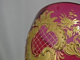 GORGEOUS ANTIQUE CRANBERRY GLASS GOBLET CUP EUROPEAN MAGNIFICENT GOLD DECORATION 7