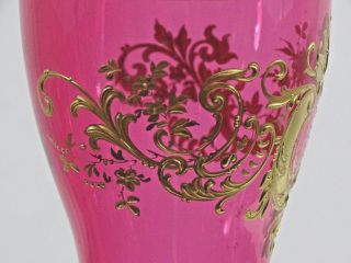 GORGEOUS ANTIQUE CRANBERRY GLASS GOBLET CUP EUROPEAN MAGNIFICENT GOLD DECORATION 8