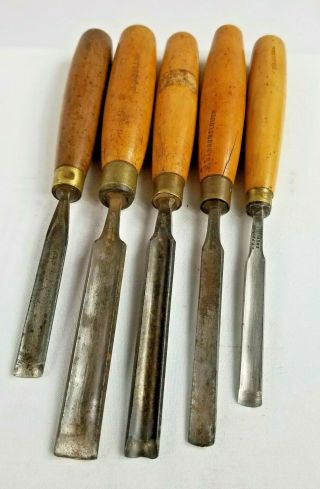 Set Of 5 Woodcarving,  Antique Carving Tools Sheffield,  Gouges,  Ward,  From Uk.