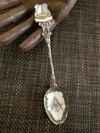 Antique Rare Freemasons George Washington Masonic Memorial Souvenir Spoon Enamel