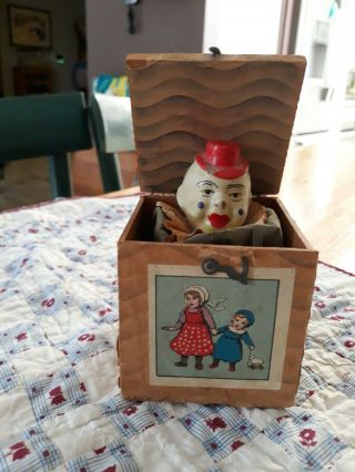 Antique " Clown " Jack In The Box Toy Made In Germany - Squeaks When Opened