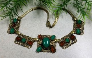 Vintage/antique Art Deco/nouveau Gorgeous Filigree Cabochon Necklace
