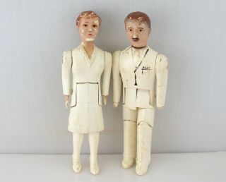 Vintage Hard Plastic Renwal Doctor & Nurse Dollhouse Dolls