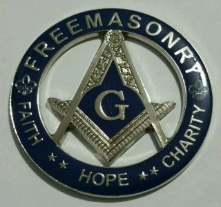 Freemason Faith,  Hope,  Charity Cut Out Car Emblem In Silver Tone