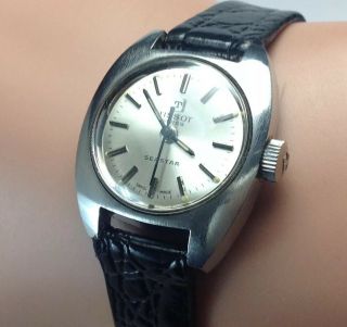 Vintage Tissot Seastar Womens Swiss Mechanical Watch With Leather Band (e14)