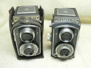 2 Antique Graflex 22 Tlr Cameras.  Model 200 400.  Twin Lens Reflex.  1 Parts 1