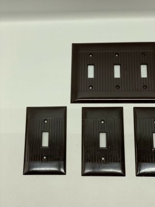4 Vtg Mid Century Sierra Bakelite Ribbed Lines Double Light Switch Plate Covers 2