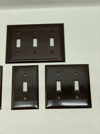 4 Vtg Mid Century Sierra Bakelite Ribbed Lines Double Light Switch Plate Covers 3