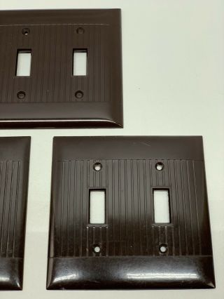 4 Vtg Mid Century Sierra Bakelite Ribbed Lines Double Light Switch Plate Covers 4