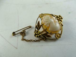 Antique Art Nouveau Carved Cameo Pin Brooch Gold Filled Vintage 1920s Retro Old