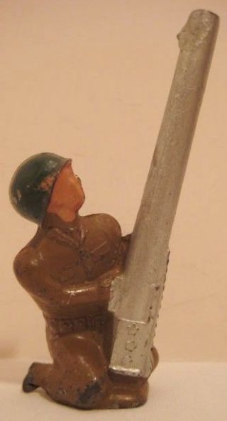 Antique Metal Toy Soldier Firing Anti Aircraft Gun 3 1/8 " Barclay Pod Foot 1950