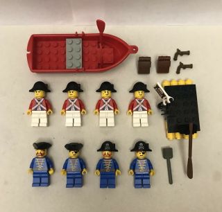 Lego Vintage Minifigs 8 Imperial Guard Redcoats /pirate Bluecoats,  Raft,  Boat