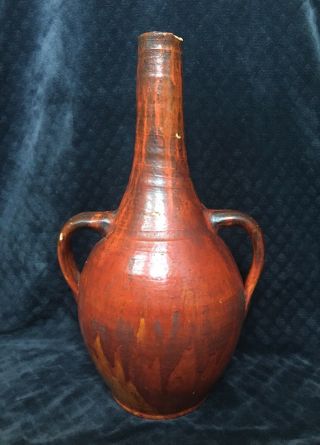 Rare Antique J.  B.  Cole North Carolina Pottery Chrome Red Handled Floor Vase