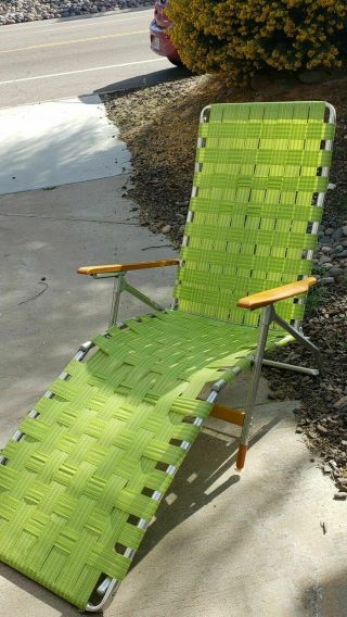 Mid Century Aluminum/wood Folding Patio - Pool Lounge Chair Lime Green
