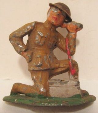 Unusual Antique Metal Toy Soldier W Field Telephone Tin Hat Barclay 1930s
