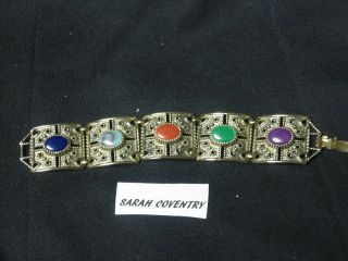 Sarah Coventry Granada Bracelet Wide,  Heavy Antique Look W/5 Cabachons Signed