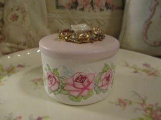 Shabby Chic Hand Painted Roses - Vintage Glass Jar With Lid