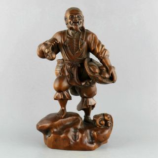 Collect China Antique Boxwood Hand - Carved Old Fisherman Delicate Decorate Statue