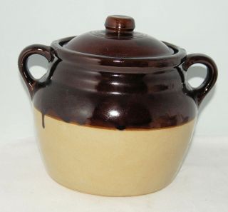 Antique Monmouth Bean Pot W/lid Maple Leaf On Bottom Pre - 1930 Usa 8 " Tall