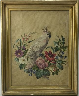 Antique Early 1900s Framed Needlepoint Embroidery