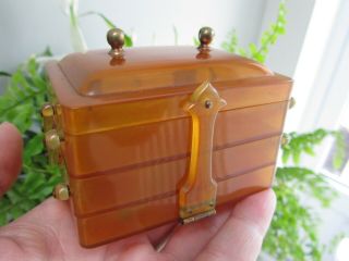 Antique Vintage Art Deco Amber Bakelite? Celluloid Concertina Tray Trinket Box
