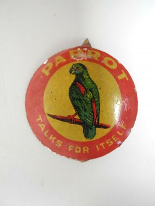 Parrot “talks For Itself” Antique Victorian Tin Litho 1 1/4 " Tobacco Tag