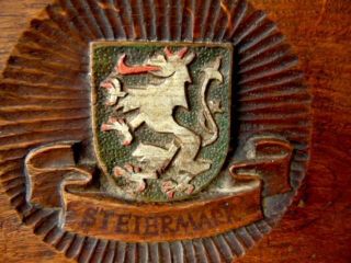 Early 20th c,  Hand Carved & Turned,  Wooden Wall Plaque,  Crest of SteierMark 2