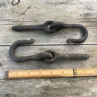 2 X Antique Vintage Large Hand Forged Hooks Maritime Naval Salvage