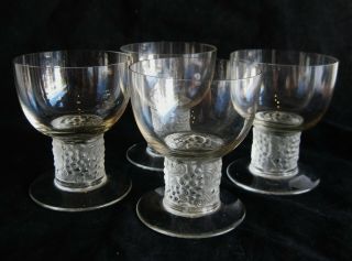 4 Antique Rene Lalique Ricquewihr Frosted Art Glass Stemware Cocktail Glasses