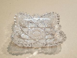 Vintage Lead Crystal Cut Glass Candy Nut Dish Sawtooth Edge