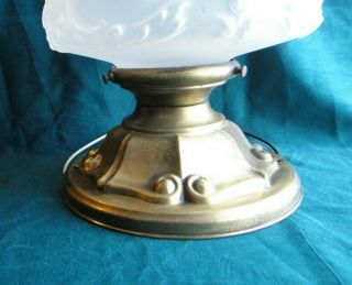 Vintage Flush Mount Early 1900 ' s Embossed Brass Ceiling Light Fixture & Shade 3