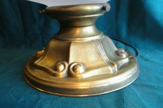 Vintage Flush Mount Early 1900 ' s Embossed Brass Ceiling Light Fixture & Shade 4