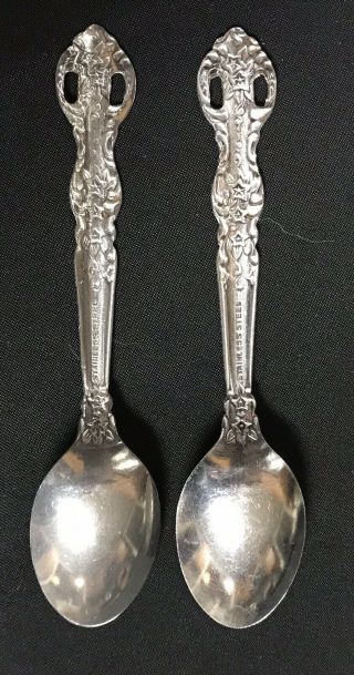 Vintage Set Of 2 Stainless Steel Demitasse Spoons Tiny Delicate Antique
