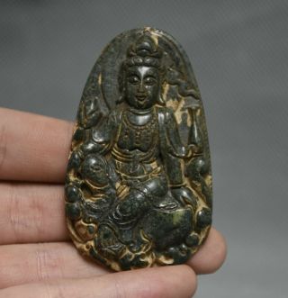 2.  6 " Old Chinese Ancient Jade Hand Carved Guanyin Kwan - Yin Amulet Pendant