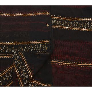 Sanskriti Vintage Saree 100 Pure Georgette Silk Hand Beaded Black Fabric Leheri